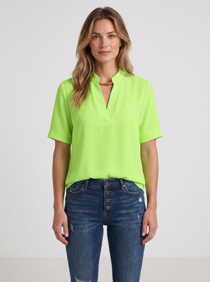 Fluid Blouse with V-Neck and Gold Detail for Women