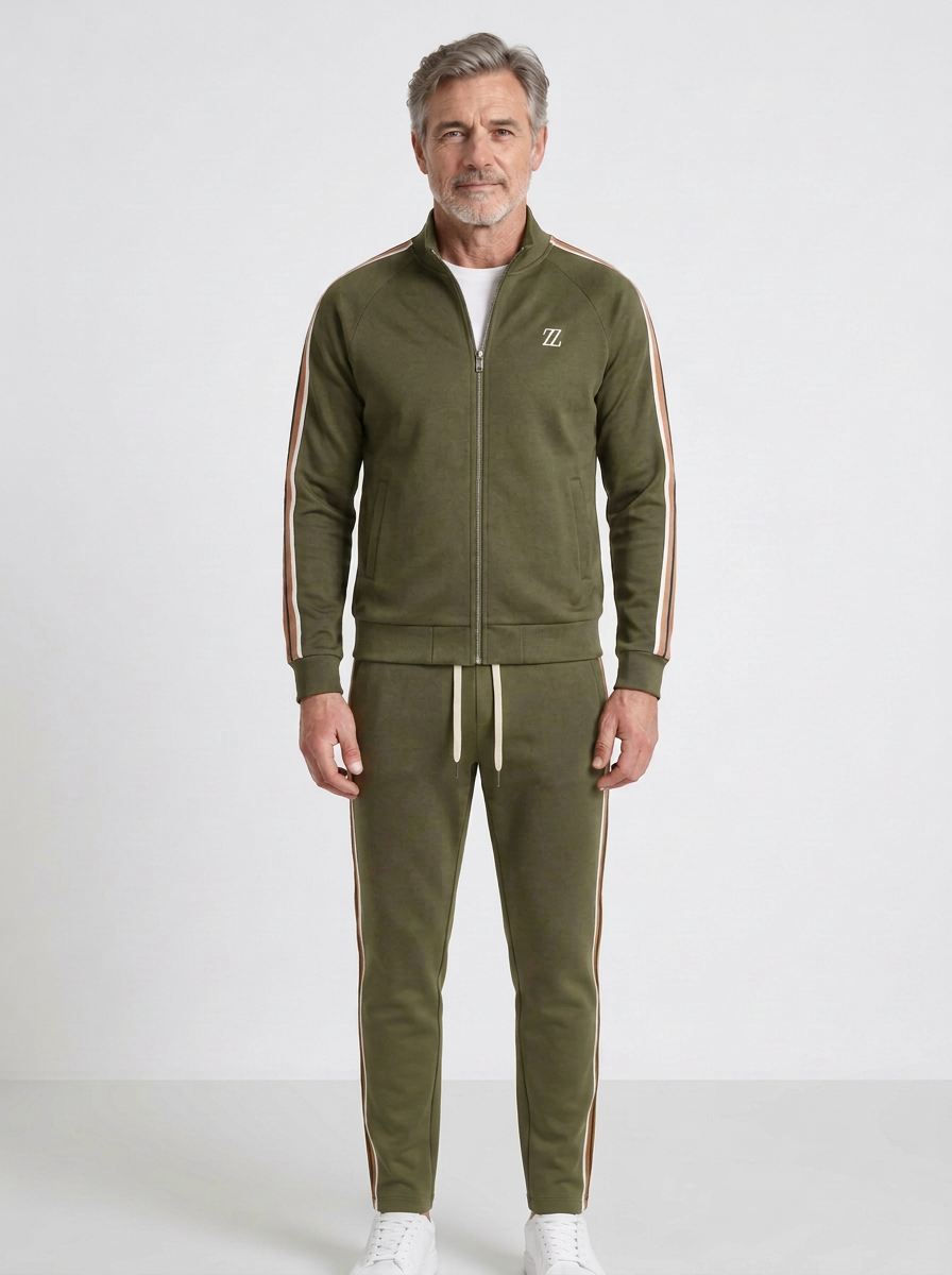 Striped Zip Jacket & Jogger Tracksuit For Men