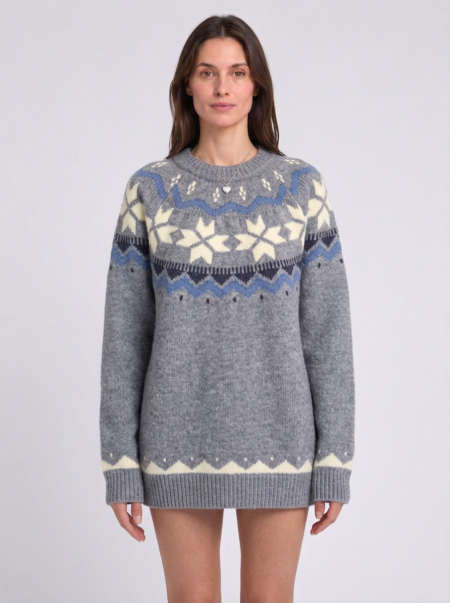 Vintage Fair Isle Crew-Neck Christmas Jumper For Women
