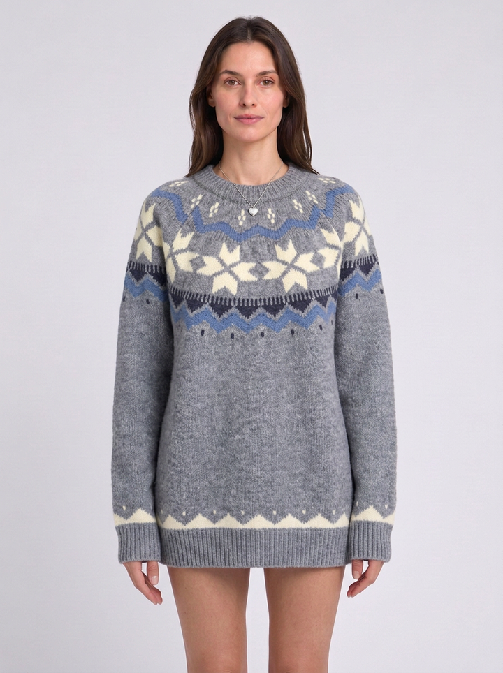 Vintage Fair Isle Crew-Neck Christmas Jumper For Women