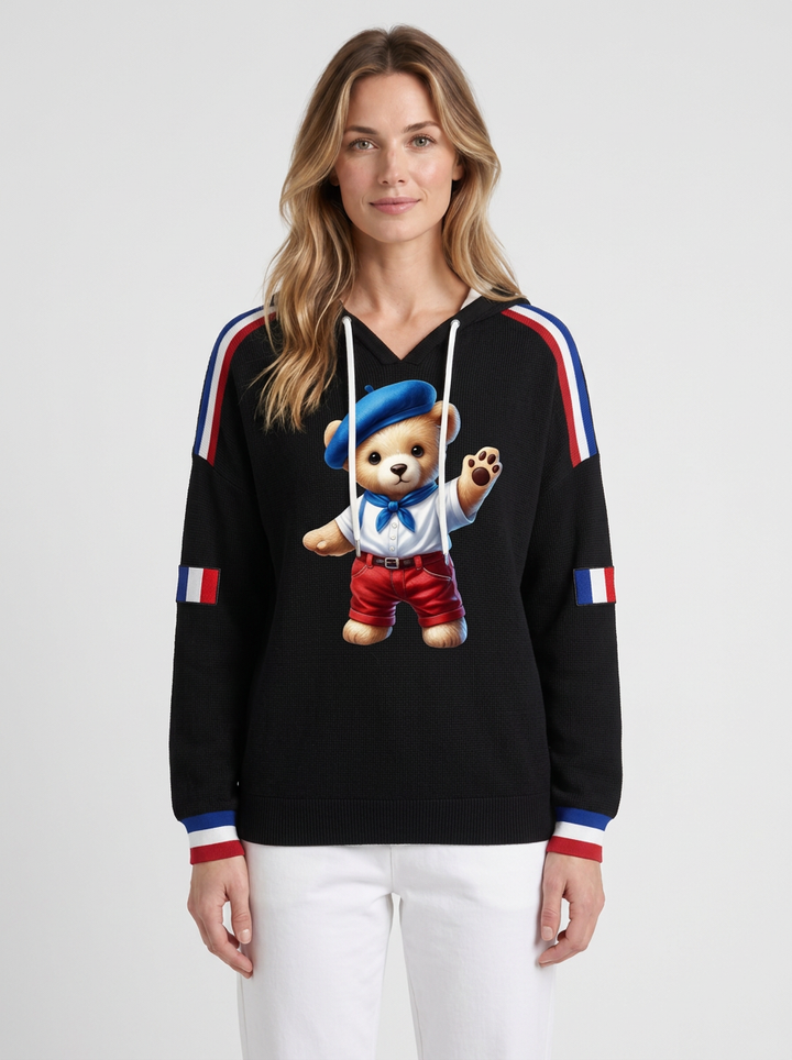 France-Print Casual Hoodie For Women