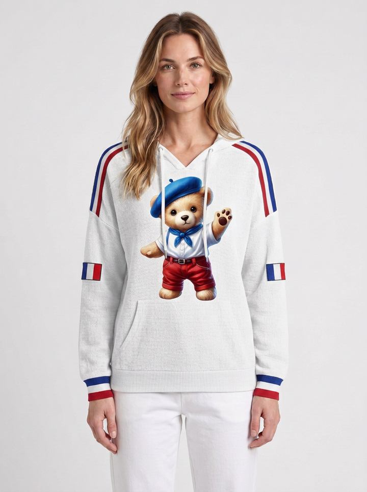 France-Print Casual Hoodie For Women