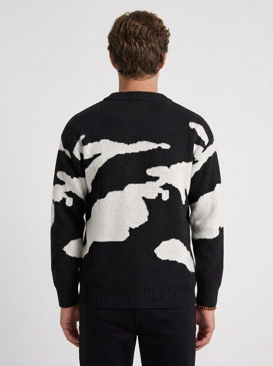 Japanese-Inspired Patterned Wool Blend Sweater for Men, view 3 - Elena Harper
