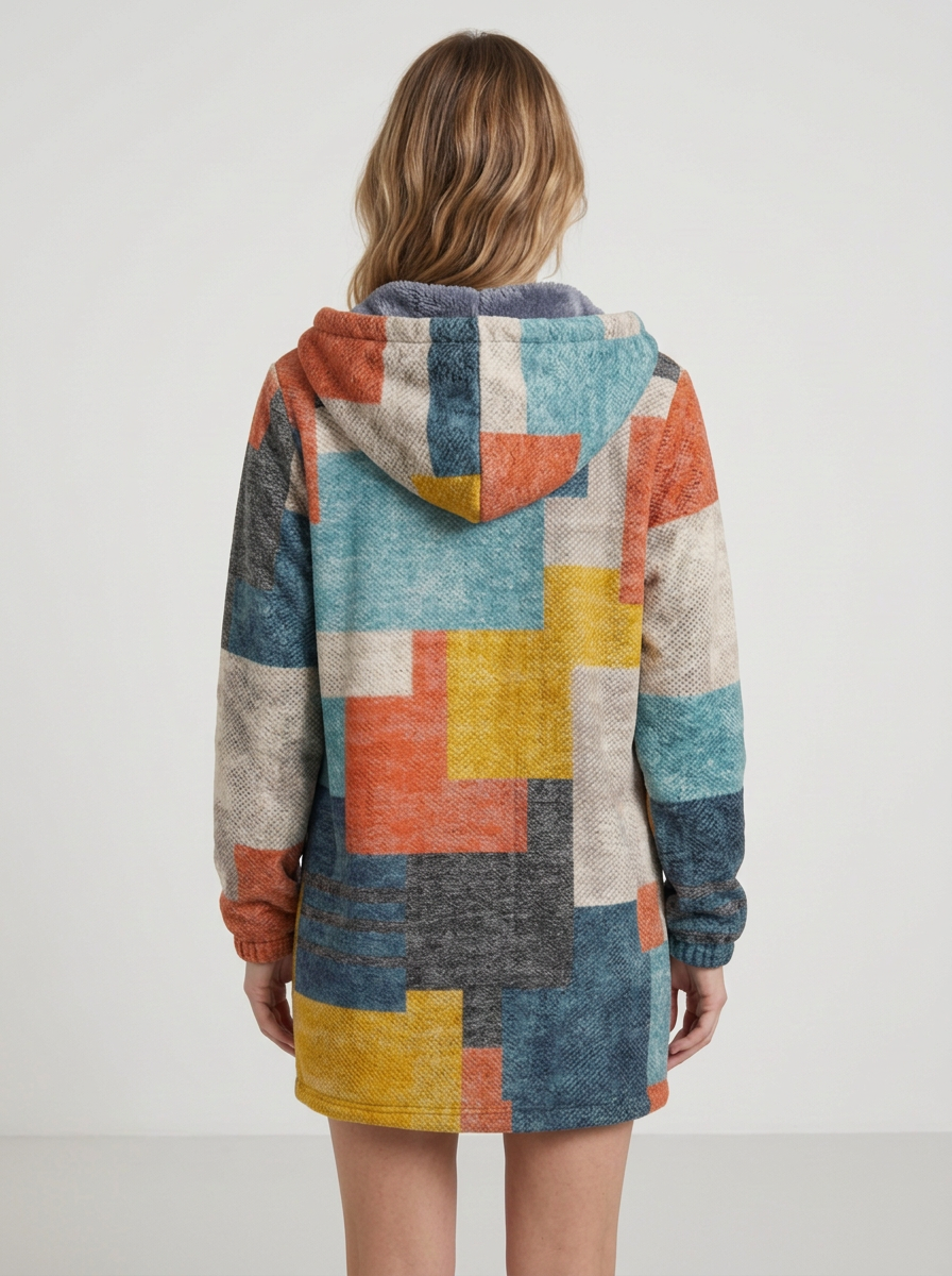 Hooded Patchwork-Pattern Cardigan For Women
