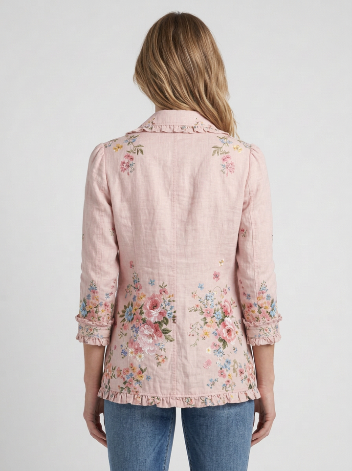 Floral Ruffle Button Jacket For Women