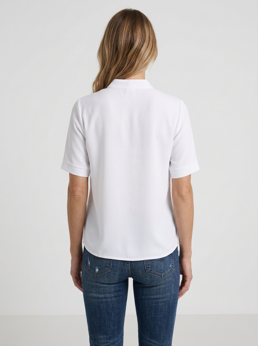 Fluid Blouse with V-Neck and Gold Detail for Women