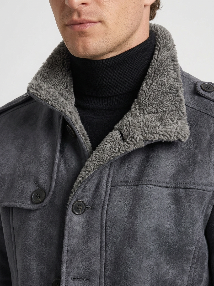 Sherpa-Lined Suede Effect Jacket for Men