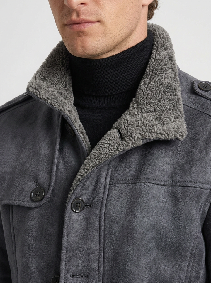 Sherpa-Lined Suede Effect Jacket for Men