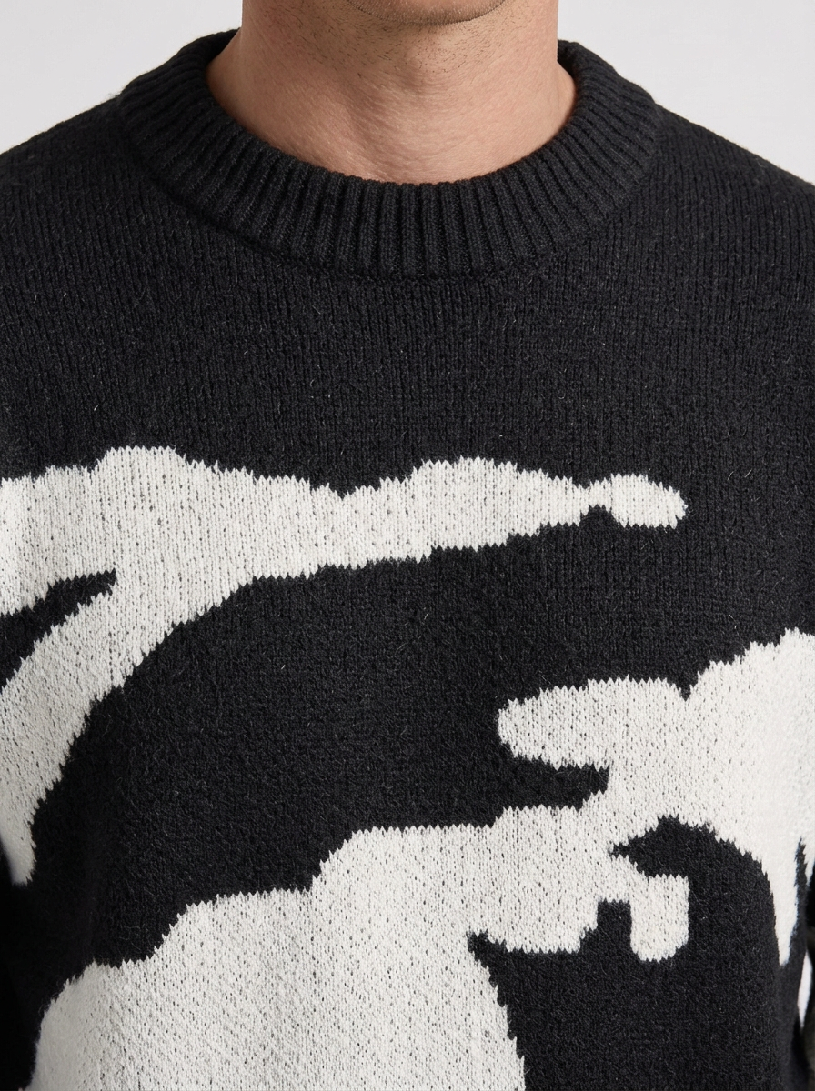 Japanese-Inspired Patterned Wool Blend Sweater for Men, view 2 - Elena Harper