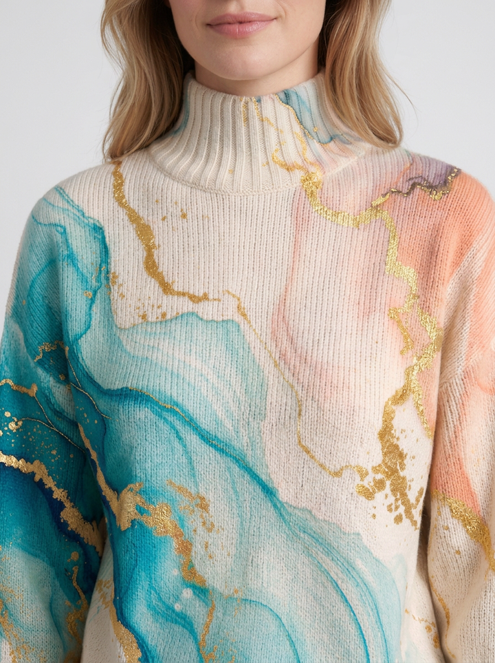 Marble-Print Roll-Neck Jumper For Women