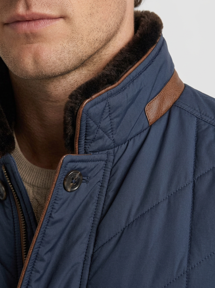 Quilted Jacket with Diagonal Seams for Men