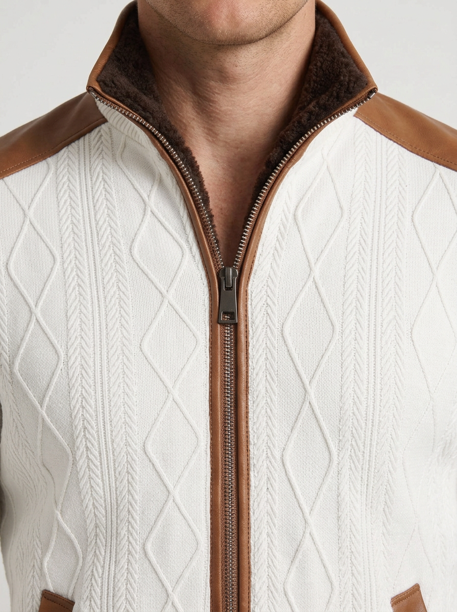 Textured Thermal Jacket with Contrasting Inserts for Men