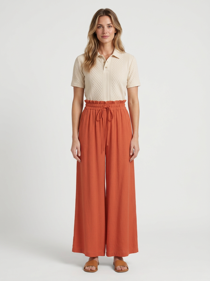 Wide Fluid Pants with Adjustable Waist for Women