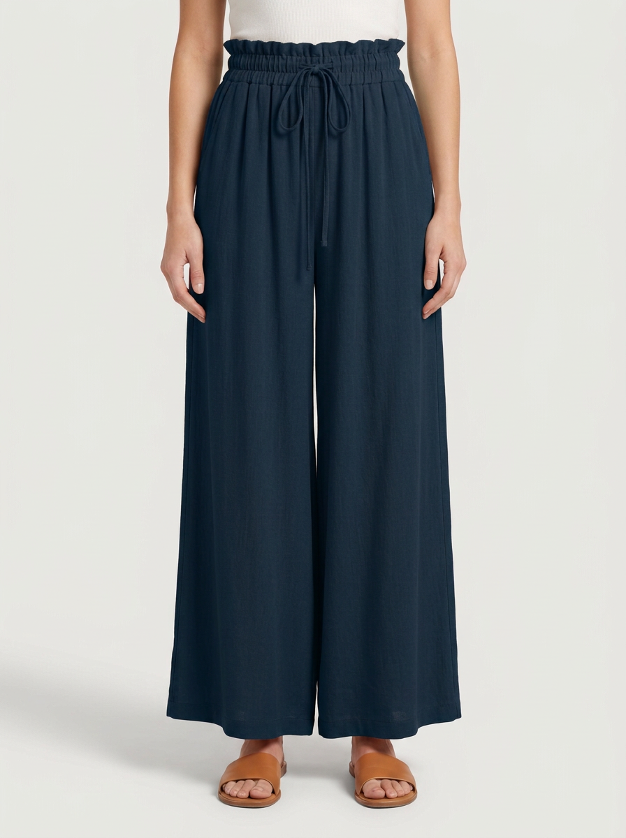 Wide Fluid Pants with Adjustable Waist for Women