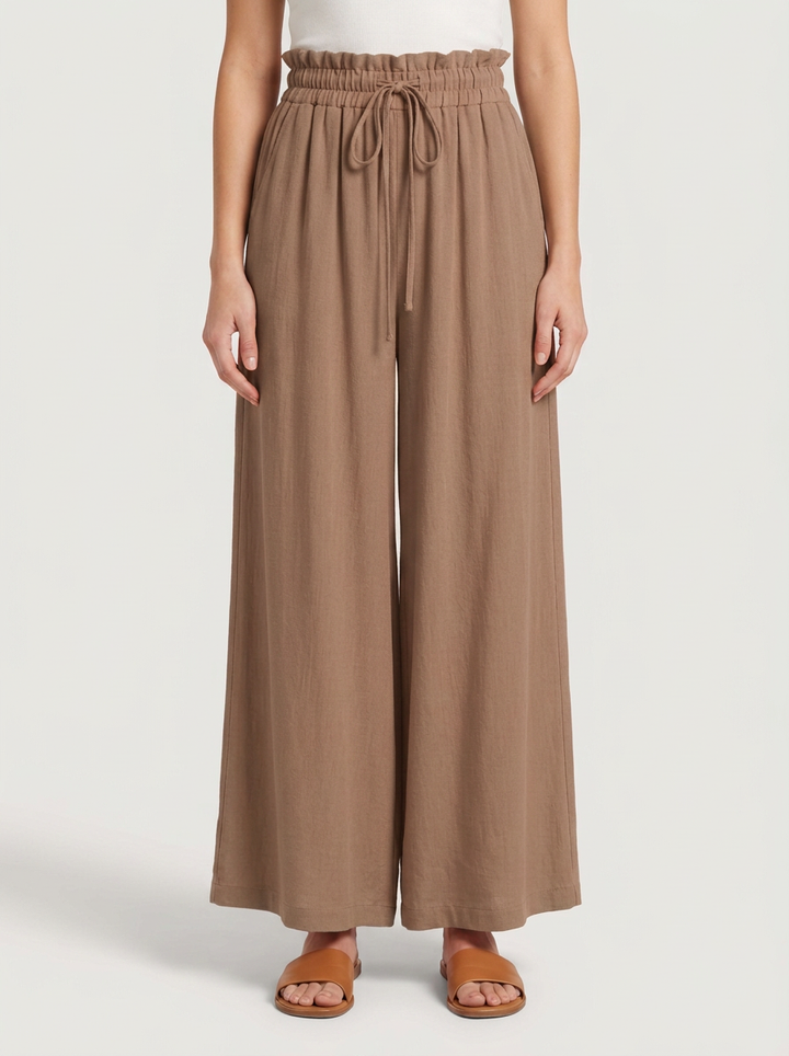 Wide Fluid Pants with Adjustable Waist for Women
