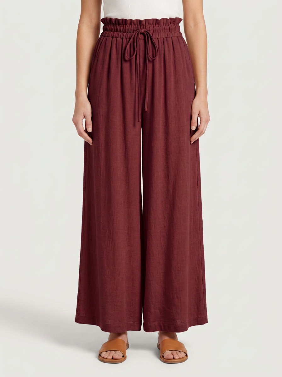 Wide Fluid Pants with Adjustable Waist for Women
