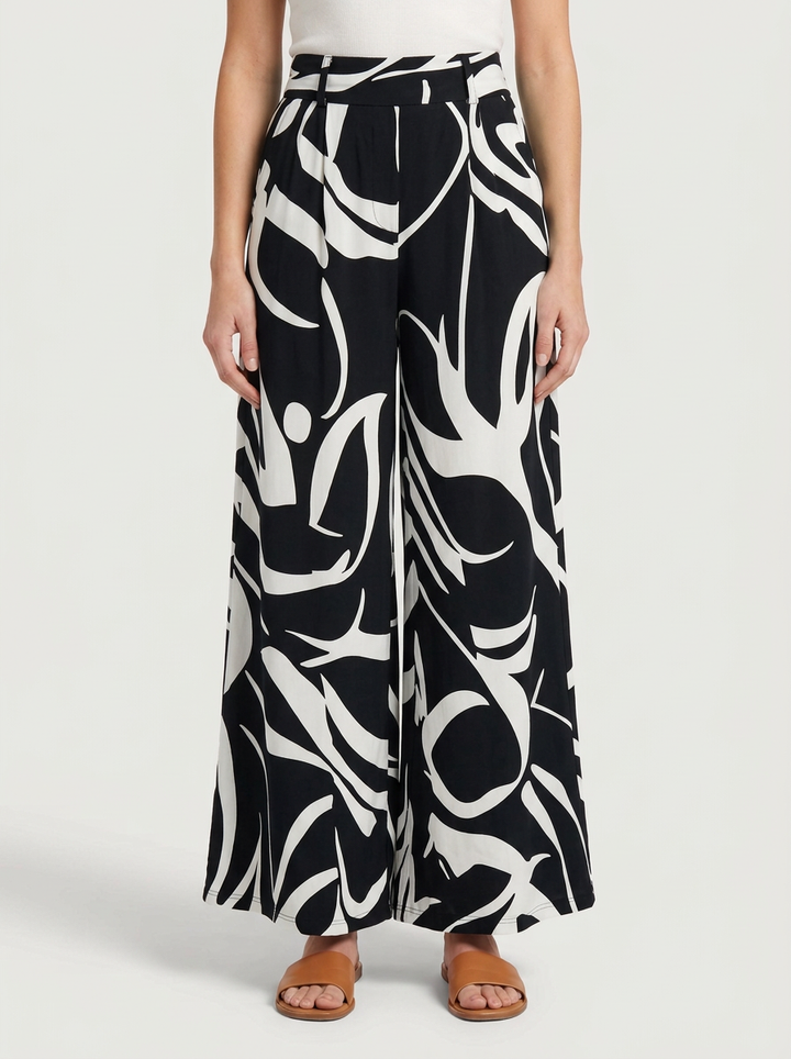 Wide Fluid Pants with Adjustable Waist for Women
