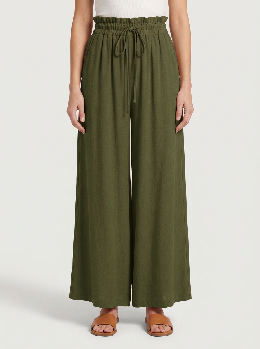 Wide Fluid Pants with Adjustable Waist for Women
