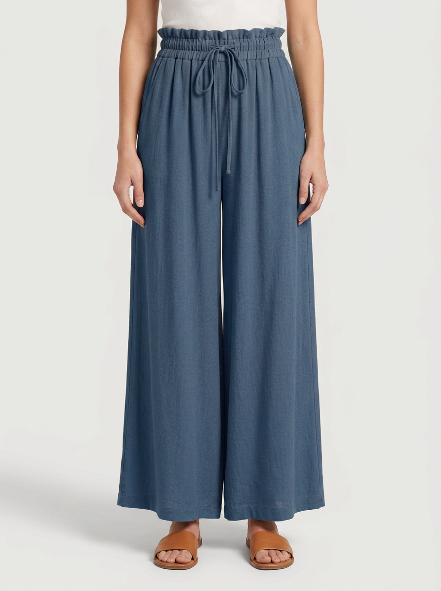 Wide Fluid Pants with Adjustable Waist for Women