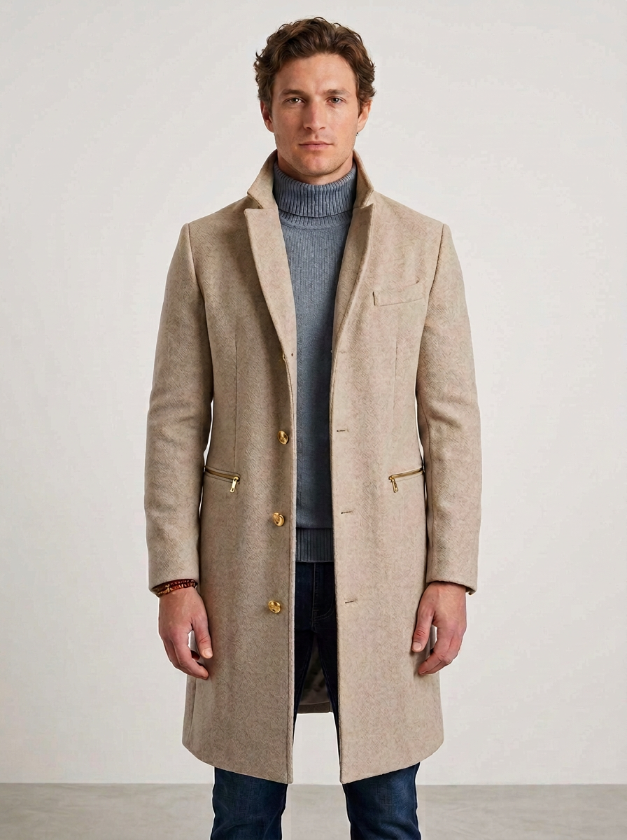 Tailored Winter Coat with Structured Collar for Men