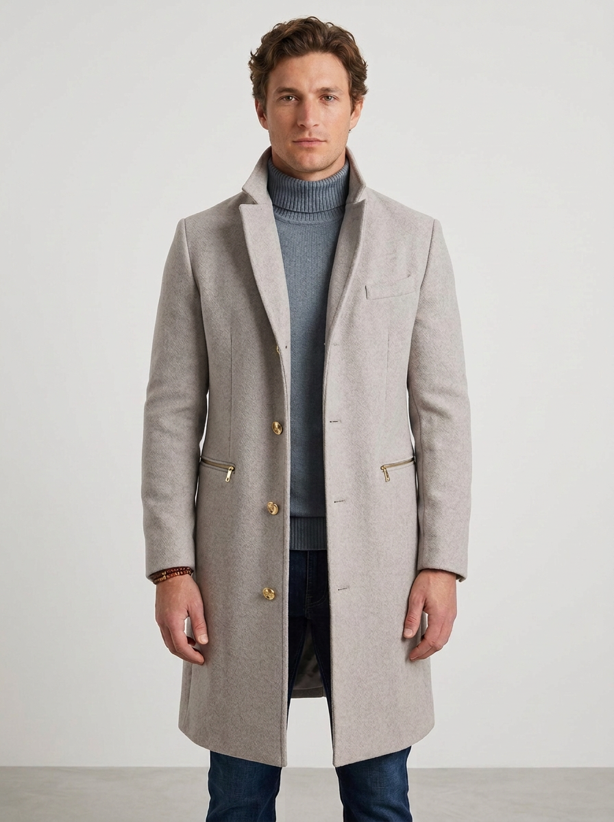 Tailored Winter Coat with Structured Collar for Men