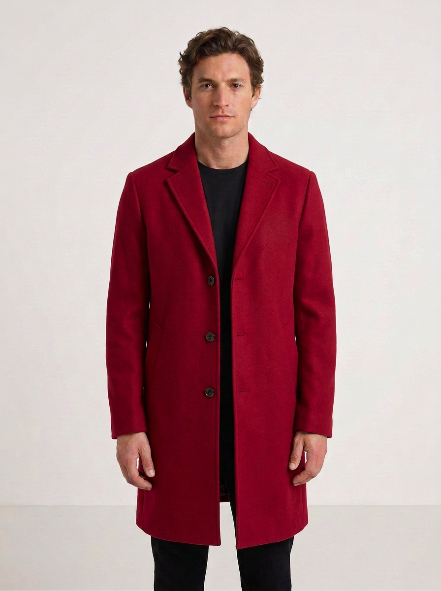 Classic Wool Blend Three-Button Coat for Men