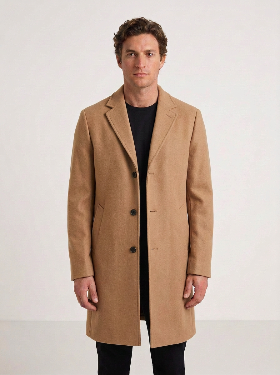 Classic Wool Blend Three-Button Coat for Men