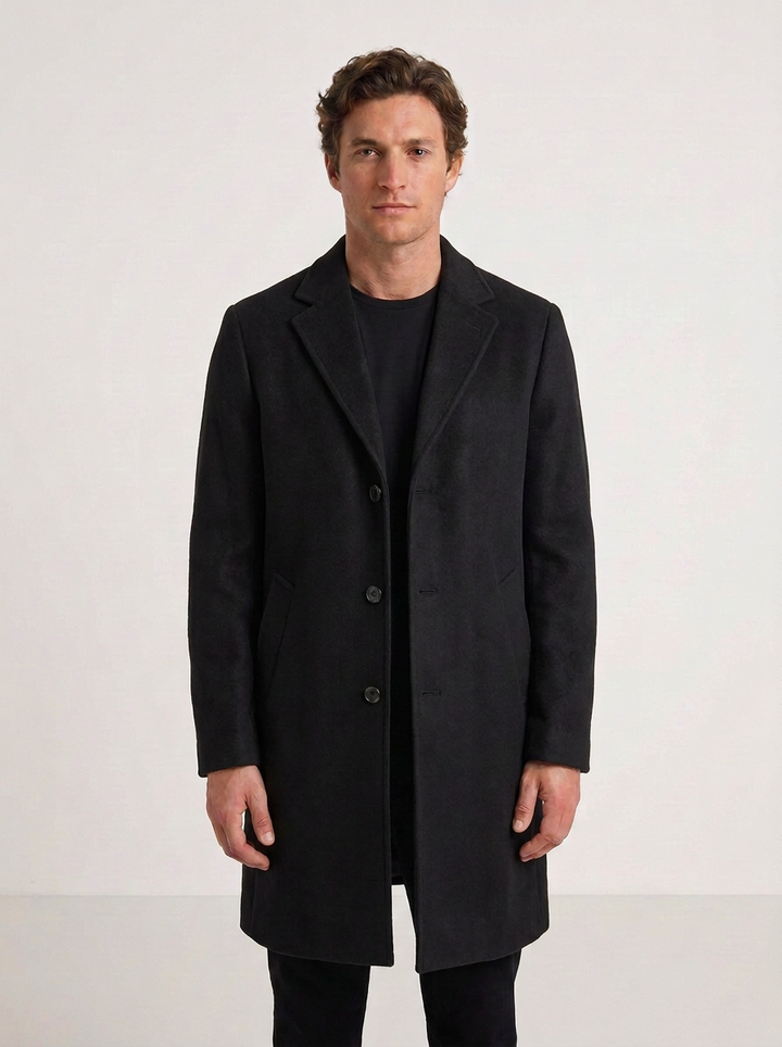 Classic Wool Blend Three-Button Coat for Men