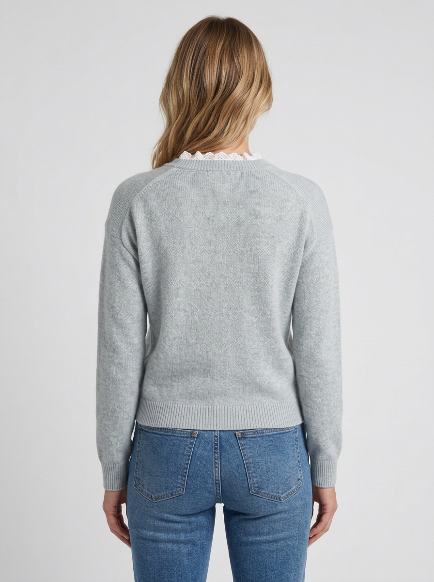 Cashmere Touch Lace Collar Sweater for Women, view 3 - Elena Harper