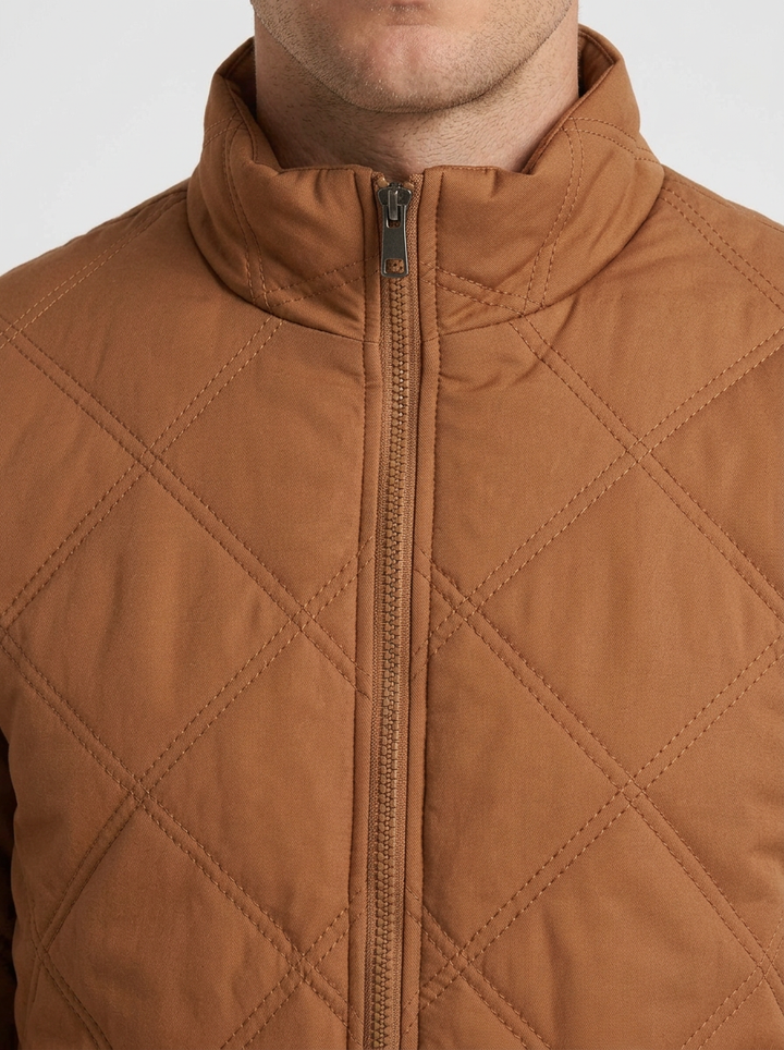 Diamond Quilted Jacket with High Collar for Men
