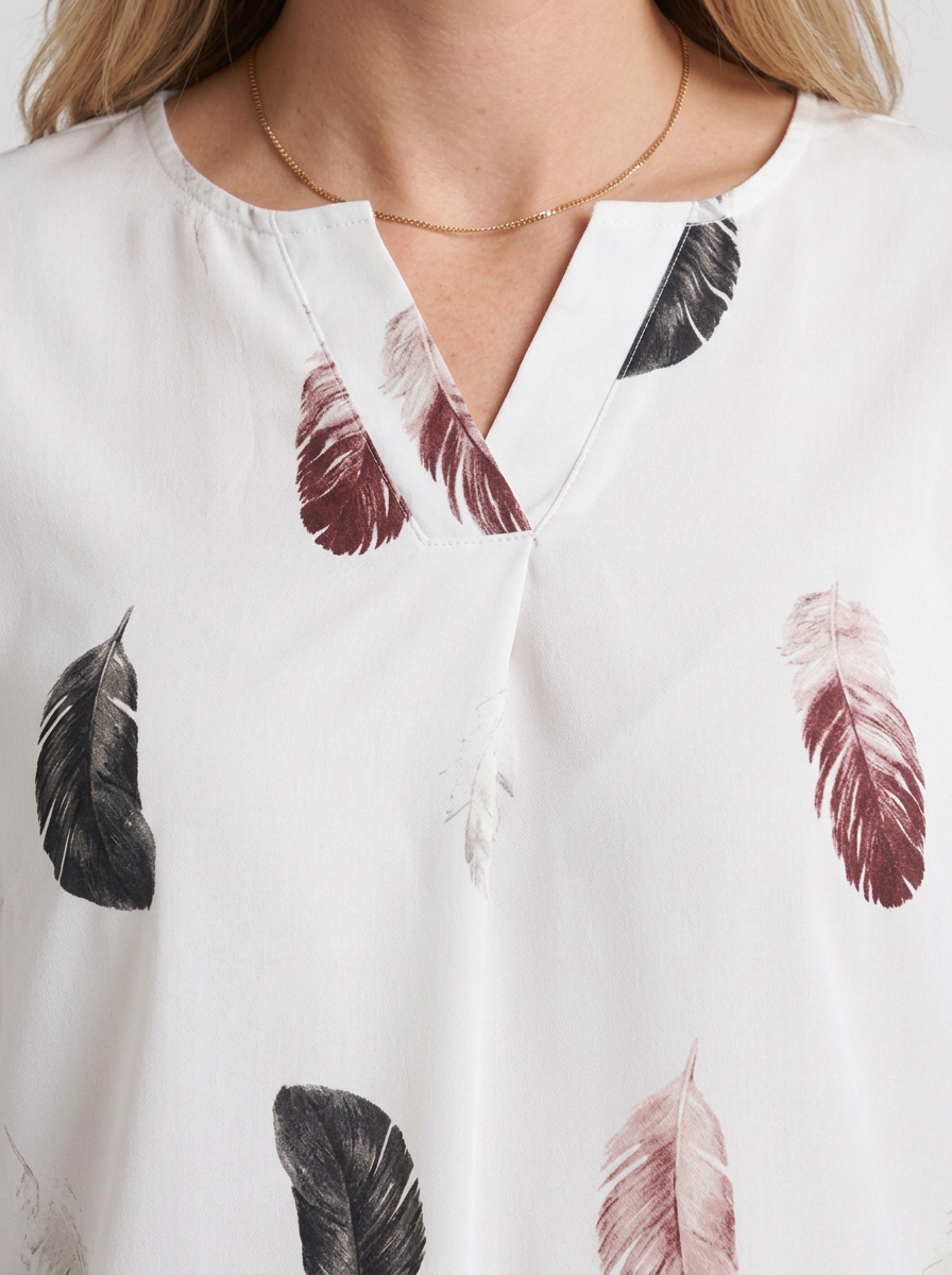 Feather-Print V-Neck Blouse For Women