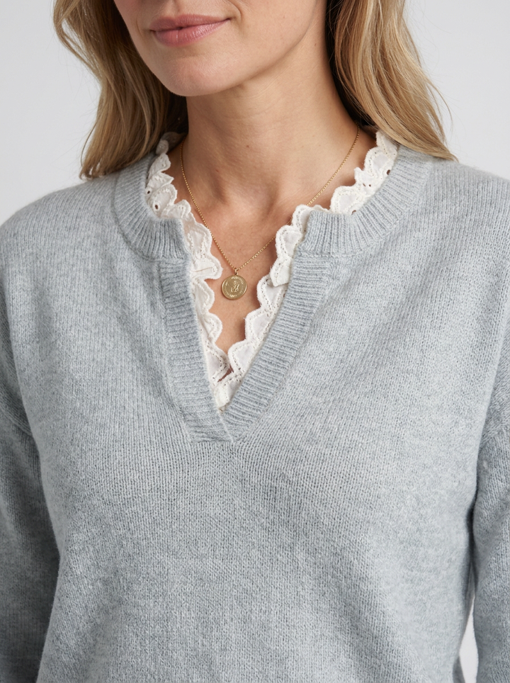 Cashmere Touch Lace Collar Sweater for Women, view 2 - Elena Harper