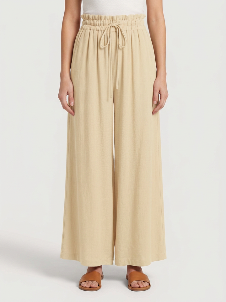 Wide Fluid Pants with Adjustable Waist for Women