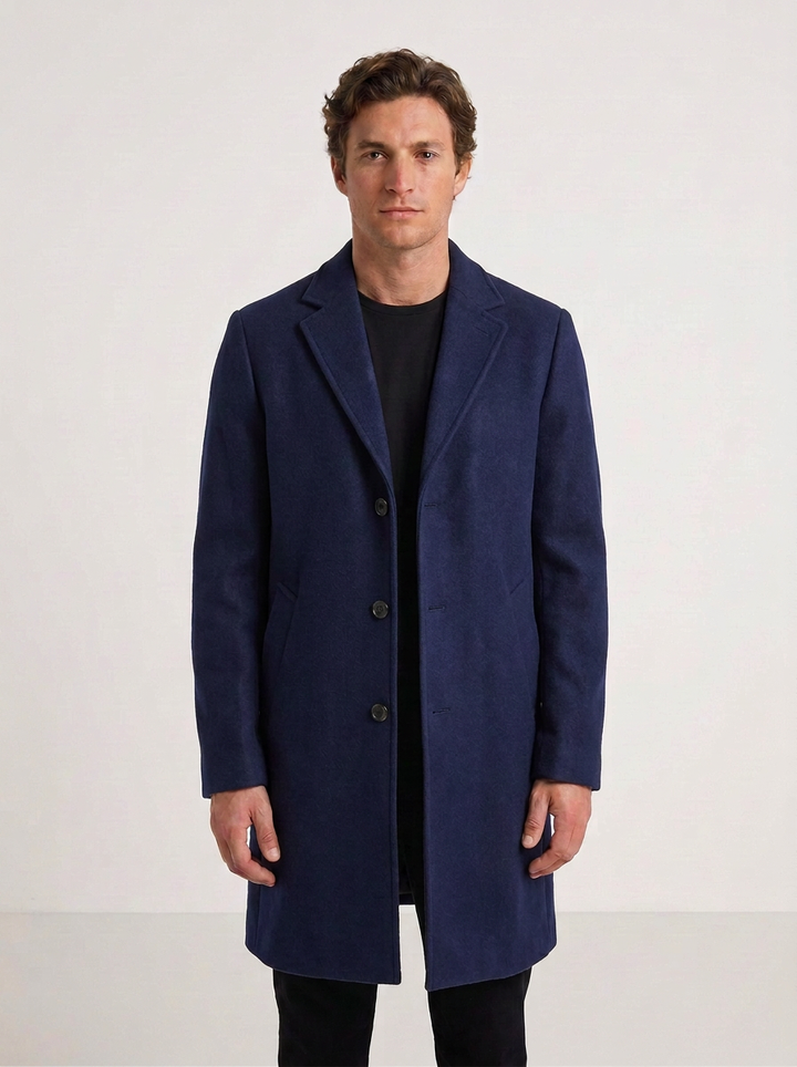 Classic Wool Blend Three-Button Coat for Men