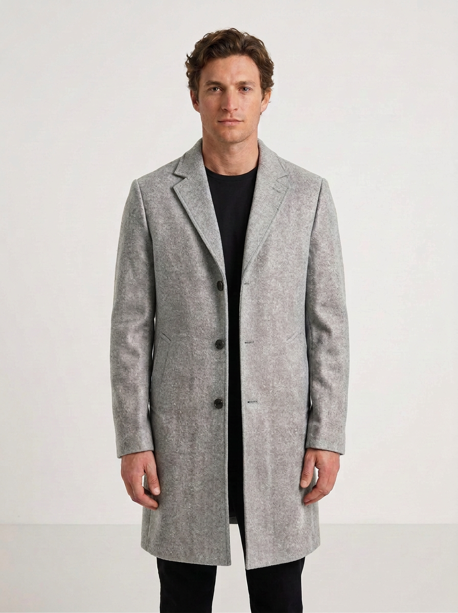 Classic Wool Blend Three-Button Coat for Men