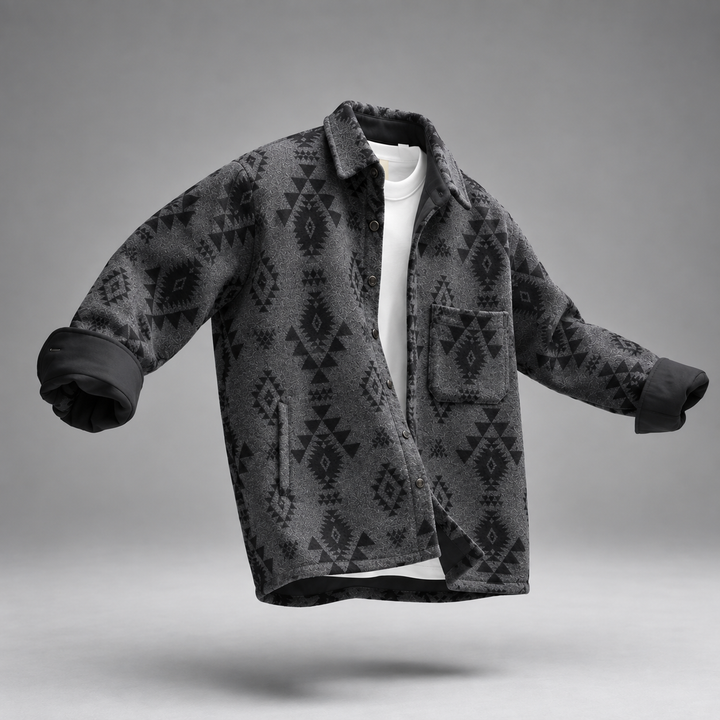Men's Timeless Wool Overshirt with Collar and Chest Pocket