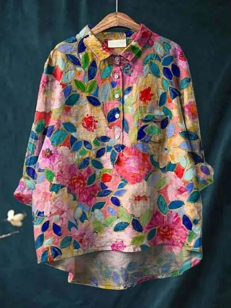 Bella | Women's Floral Button Front Pocket Blouse