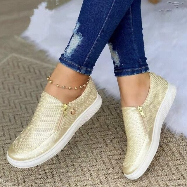 Women's Mesh Side Zip Platform Slip-On Sneakers