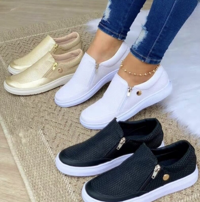 Women's Mesh Side Zip Platform Slip-On Sneakers