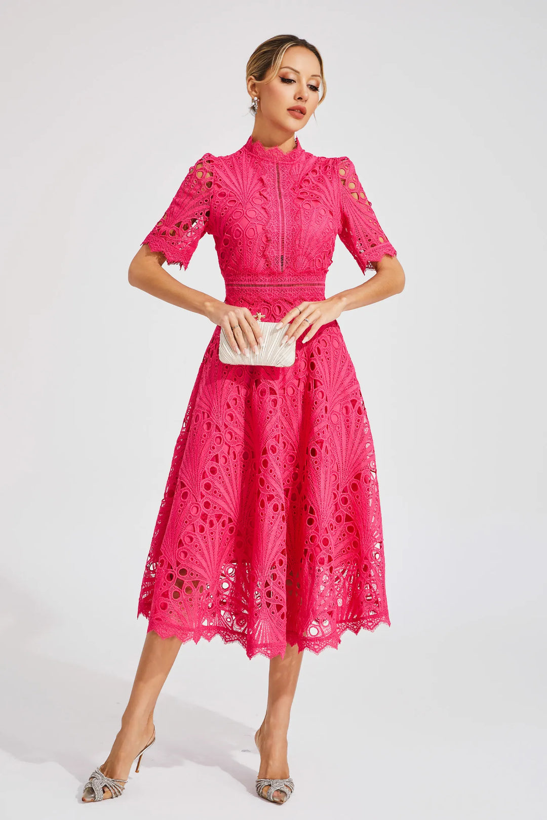 Pierre Midi Dress in Lace and Elegance, view 2 - Elena Harper