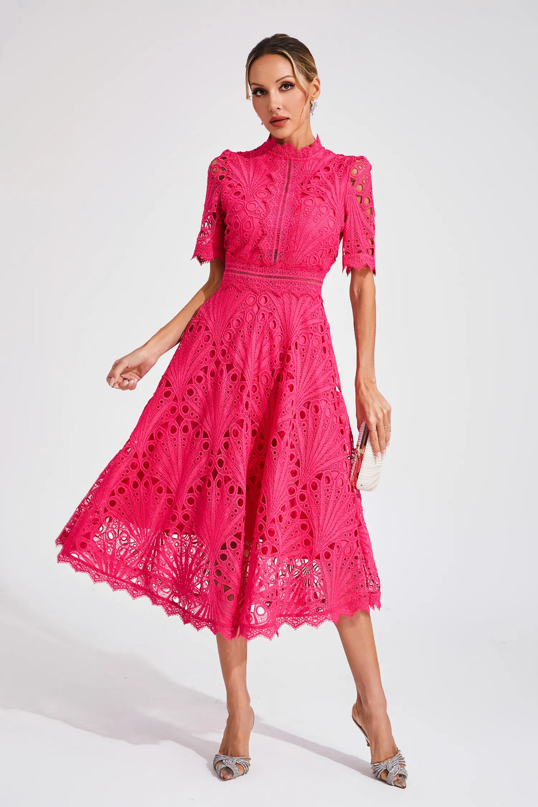 Pierre Midi Dress in Lace and Elegance, view 3 - Elena Harper