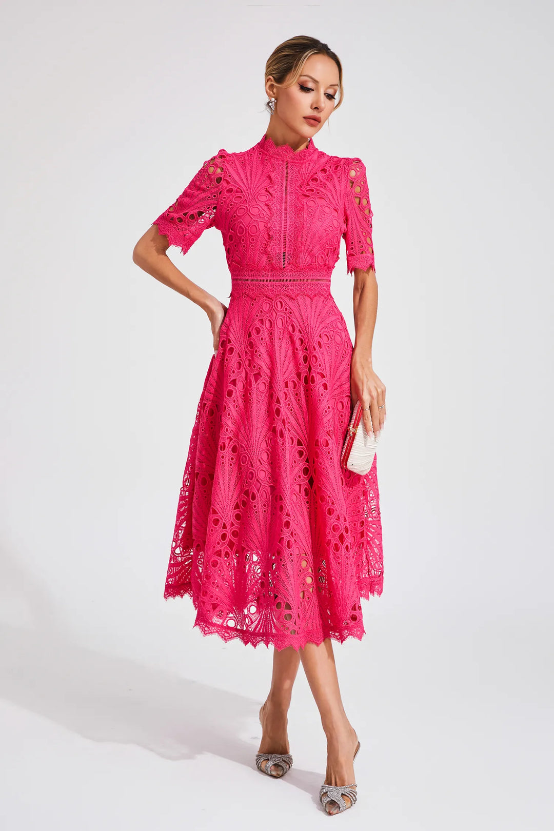 Pierre Midi Dress in Lace and Elegance, view 4 - Elena Harper