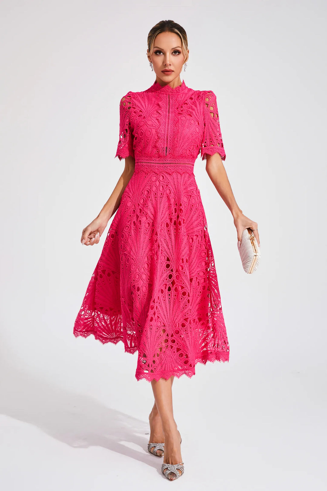 Pierre Midi Dress in Lace and Elegance, view 6 - Elena Harper