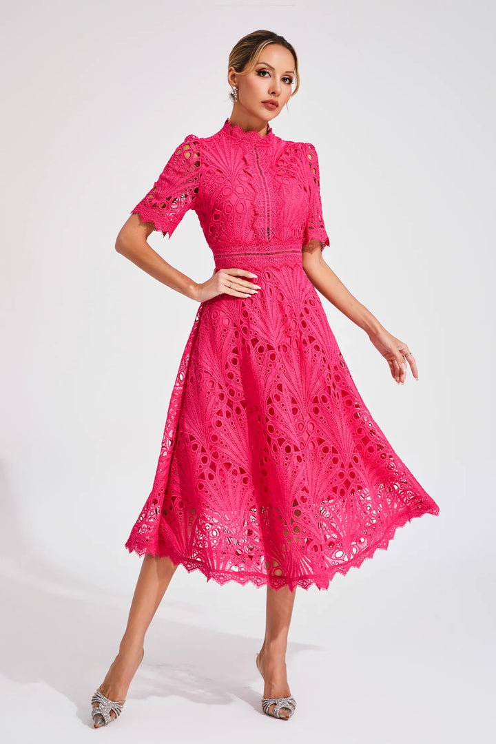 Pierre Midi Dress in Lace and Elegance, view 5 - Elena Harper