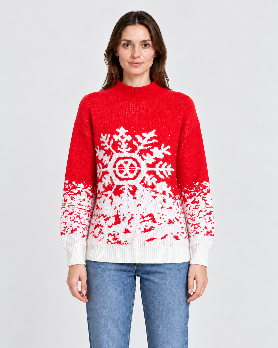 Christmas Sweater with High Collar and Snowflake Patterns for Women - Elena Harper