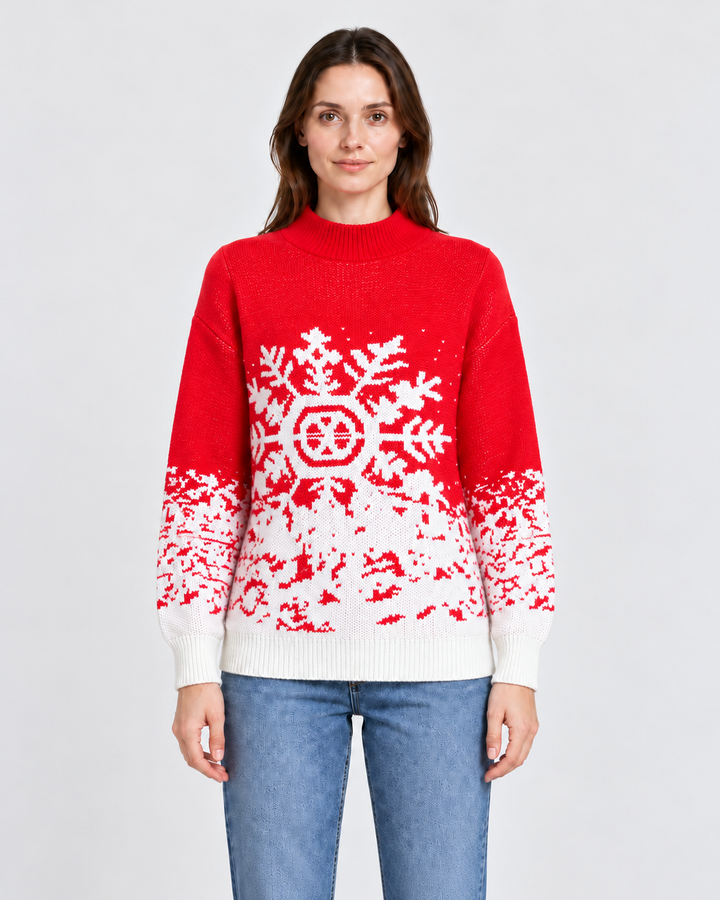 Christmas Sweater with High Collar and Snowflake Patterns for Women - Elena Harper