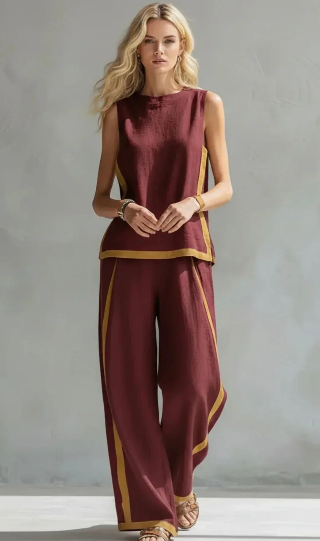 Women's Elegant Two-Piece Linen Blend Set