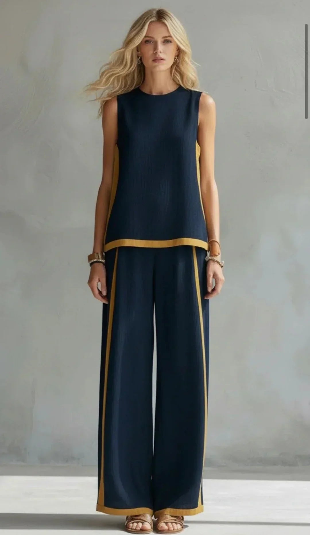 Women's Elegant Two-Piece Linen Blend Set