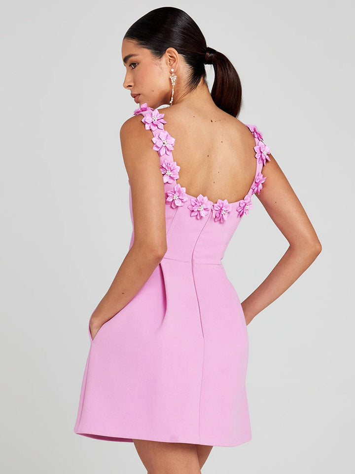 Women's Floral Embellished Mini Dress - Elegant & Flattering