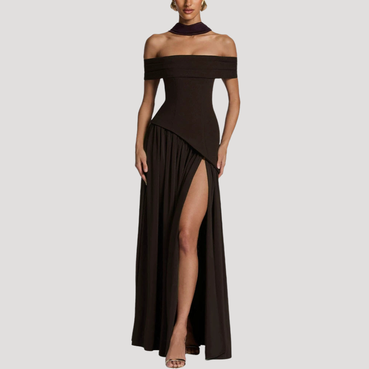 Elegant Off-Shoulder Pleated Long Dress for Women